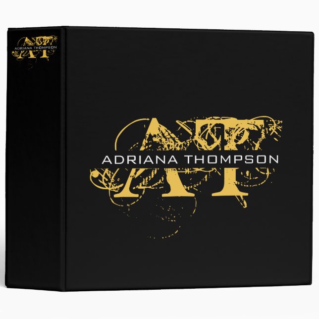 Modern Distressed Black & Gold Monogrammed Binder (Front/Spine)