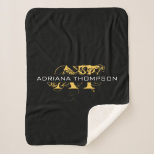Modern Distressed Black & Gold Monogrammed Sherpa Blanket
