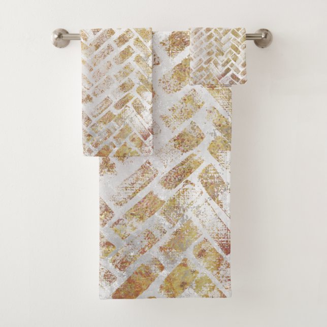 Modern Distressed Gold Pattern - Herringbone Bath Towel Set (Insitu)