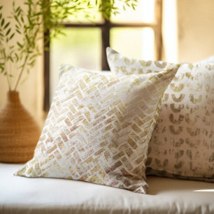 Modern Distressed Gold Pattern - Herringbone Throw Pillow