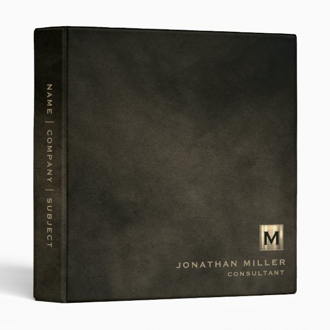 Modern Distressed Leather Luxury Gold Monogram Binder (Front/Spine)