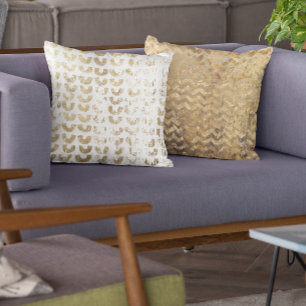 Modern Distressed Metallic Gold Pattern - Chevron Throw Pillow