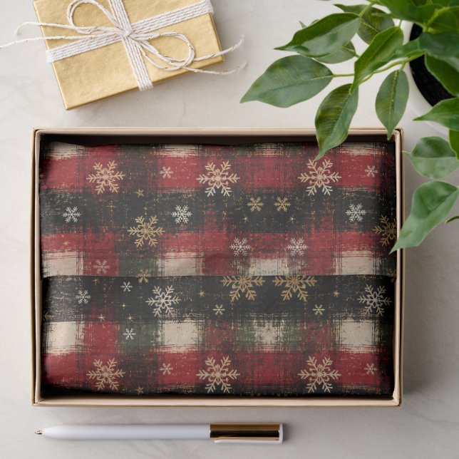 Modern Distressed Plaid Snowflake Pattern Tissue Paper (Gift)