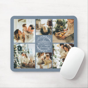 Modern Dlue Photo Collage Personalized Monogram Mouse Pad