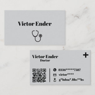 Modern Doctor Business Card with QR Code – Grey & 