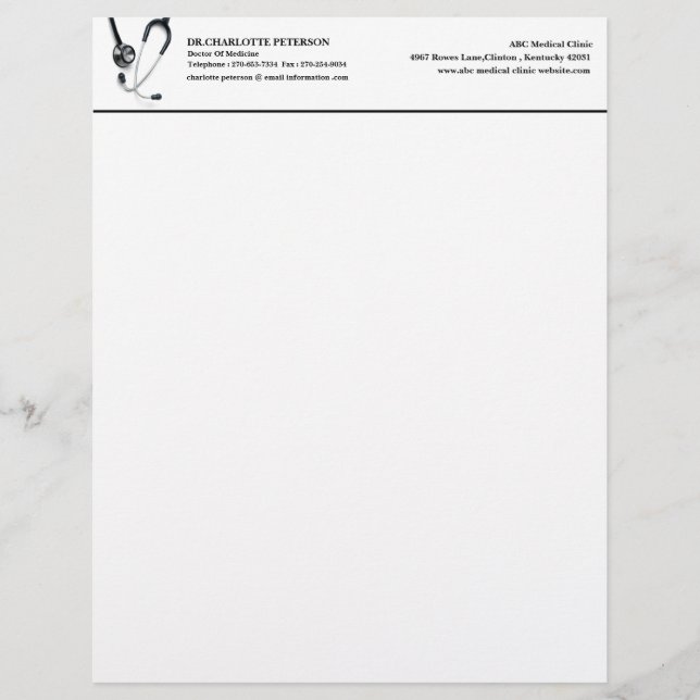   Modern Doctor & Hospital Stethoscope  Letterhead (Front)