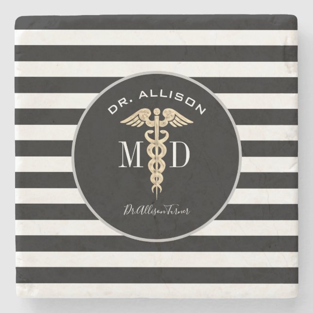 Modern Doctor MD Grey Graduation Personalized Stone Coaster (Front)