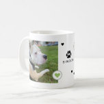 Modern Dog 2 Photos Hearts Name Coffee Mug<br><div class="desc">Modern coffee mug with 2 of your favourite photos,  decorative hearts,  paw print with your dog's name.</div>