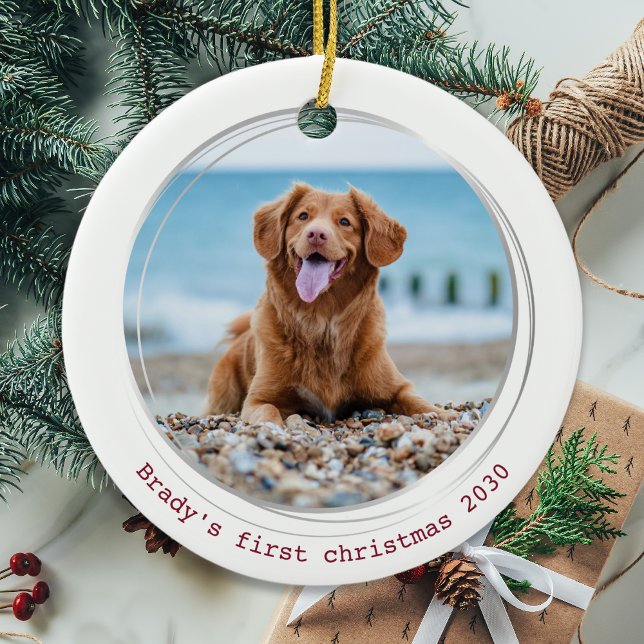Modern Dog Christmas Personalized 2 Pet Photo Ceramic Ornament (Creator Uploaded)