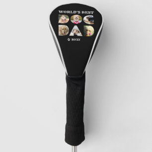Modern Dog Dad Photo Collage Paw Print Black Golf Head Cover