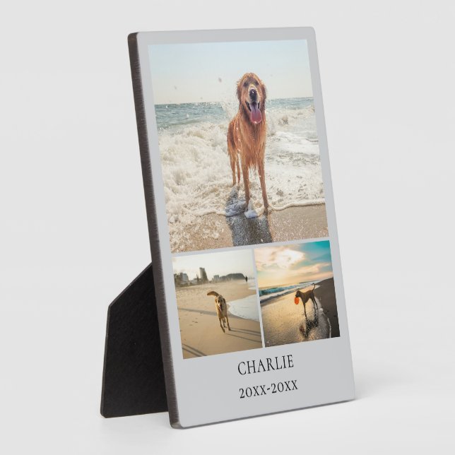 Modern Dog Grey Personalized Pet Collage Photo Plaque (Side)