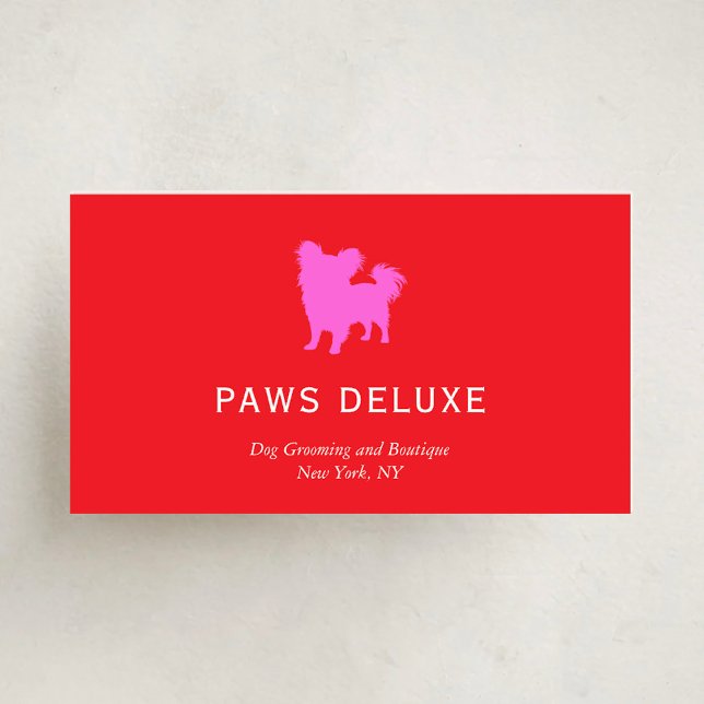Modern Dog Grooming Silhouette Logo | Red Business Card (Creator Uploaded)