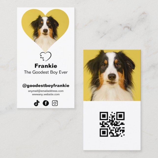 Modern Dog Influencer Custom Photo, Pet Business Card (Front/Back)