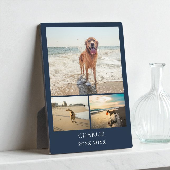 Modern Dog Keepsake Blue Custom Pet Collage  Photo Plaque (Modern Dog Keepsake Blue Custom Pet Collage Photo Plaque)