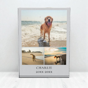 Modern Dog Keepsake Grey Personalized Pet Collage Photo Block