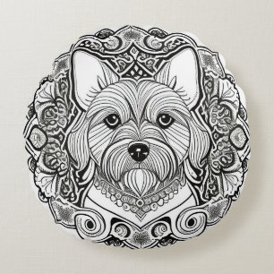 Modern Dog Line Drawing Minimalist Pet Art Round Pillow