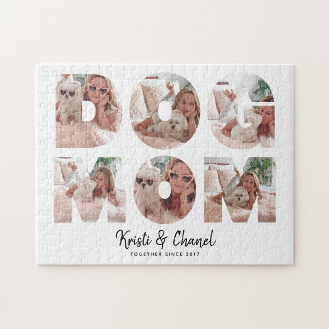 Modern Dog Mom 6 Photo Collage Custom Text Jigsaw Puzzle (Horizontal)