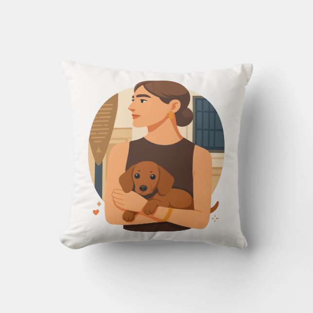 Modern Dog Mom Aesthetic With Cute Puppy Throw Pillow (Front)
