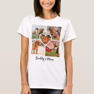 Modern Dog Mom Custom Pet Photo Collage with Name T-Shirt