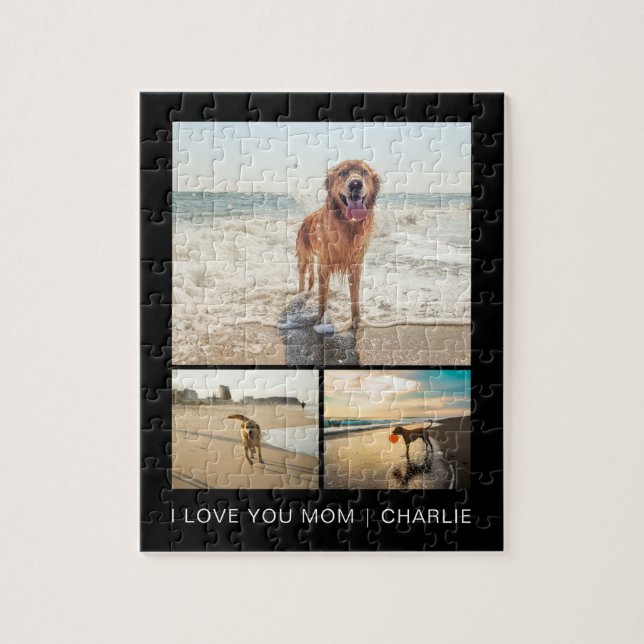 Modern Dog Mom Cute Dogs Black Pet Photo Collage Jigsaw Puzzle (Vertical)