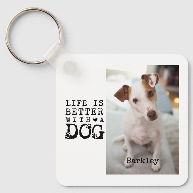 Modern Dog Pet Quote Photo Template Keychain (Front)