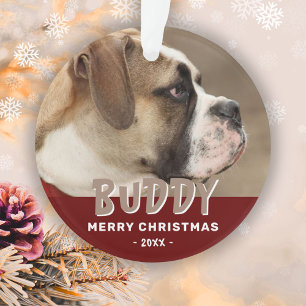 Modern Dog Photo Red Merry Christmas Pet Keepsake Ornament
