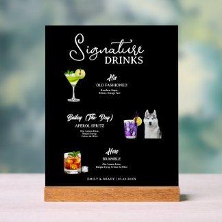 Modern Dog Signature Drinks Wedding Pet Bar Acrylic Sign