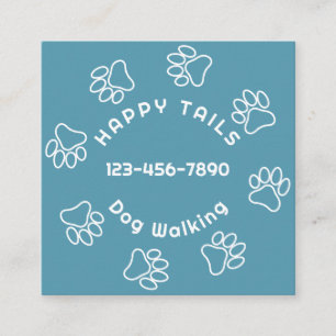 Modern Dog Walker Paw Print Circle Blue Green Square Business Card