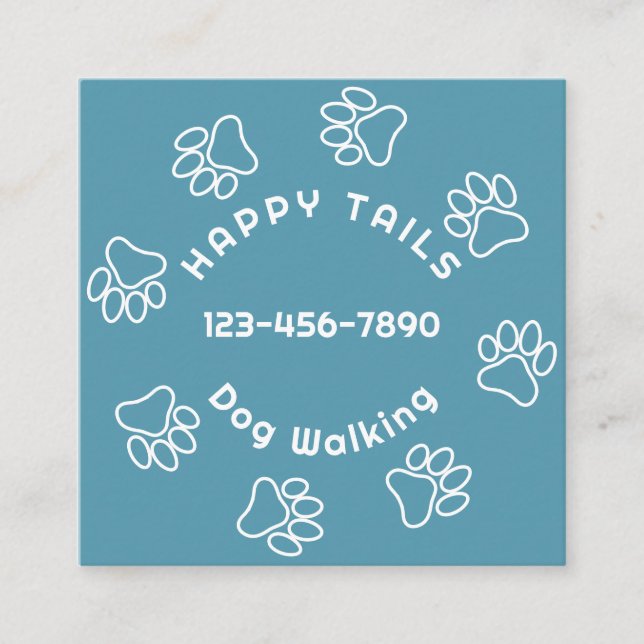 Modern Dog Walker Paw Print Circle Blue Green Square Business Card (Front)