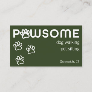 Modern Dog Walker Pet Sitter Pawsome Dark Green Business Card