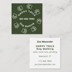 Modern Dog Walking Paw Print Circle Dark Green Square Business Card