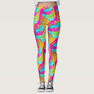 Modern Doll Girly Hot Pink Neon Ice Cream Pattern Leggings