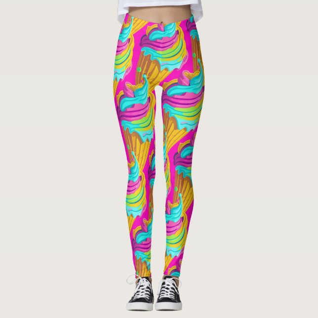 Modern Doll Girly Hot Pink Neon Ice Cream Pattern  Leggings (Front)