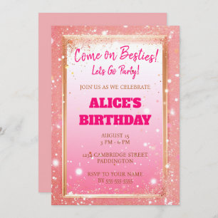 Modern Doll Pink Glitter Birthday Invitation