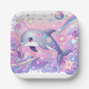 Modern Dolphin Baby Shower Paper Plate