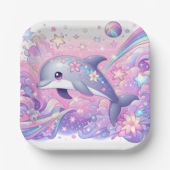 Modern Dolphin Baby Shower Paper Plate (Front)