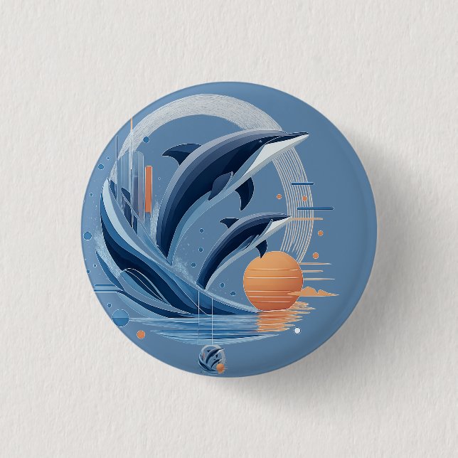 Modern Dolphin Wave – Futuristic Ocean Art | Colou 1 Inch Round Button (Front)
