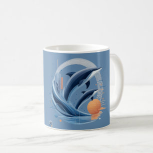 Modern Dolphin Wave – Futuristic Ocean Art   Colou Coffee Mug