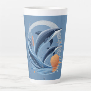 Modern Dolphin Wave – Futuristic Ocean Art   Colou Latte Mug
