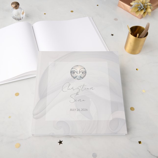 Modern Dolphin Wedding Guest Book (Front Open)