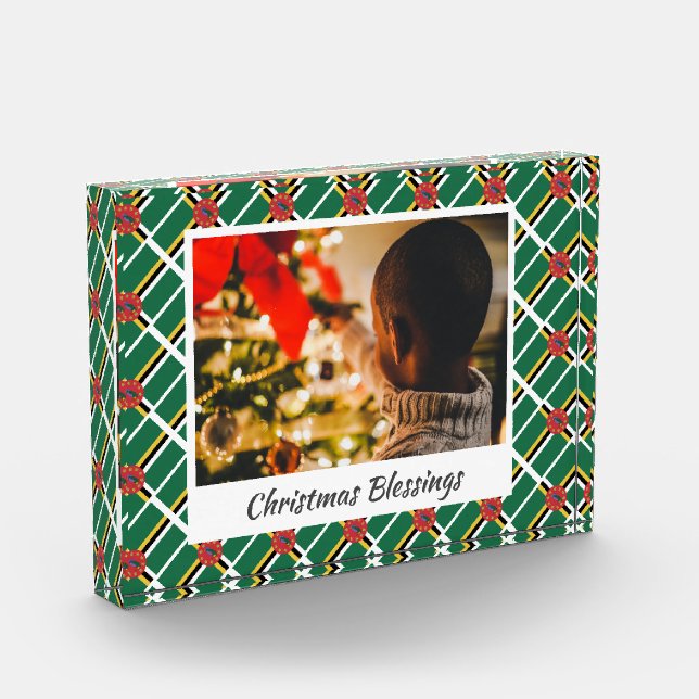 Modern DOMINICA FLAG Christmas Keepsake Photo Block (Left)
