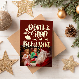 Modern Don't Stop Believin' Photo Foil  Holiday Card