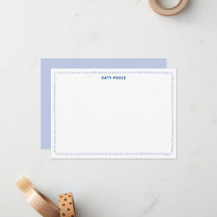 Modern Doodle Border Blue Personalized Flat Card