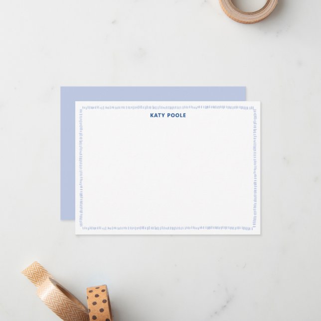 Modern Doodle Border Blue Personalized Flat Card (Front/Back In Situ)