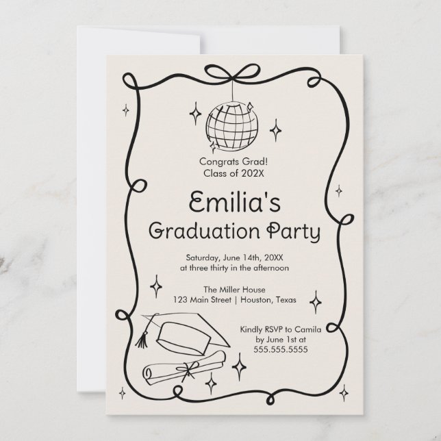 Modern doodle Graduation Invitation (Devant)