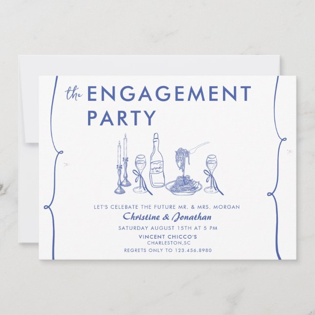 Modern Doodle | Whimsical Engagement Party Invitation (Front)