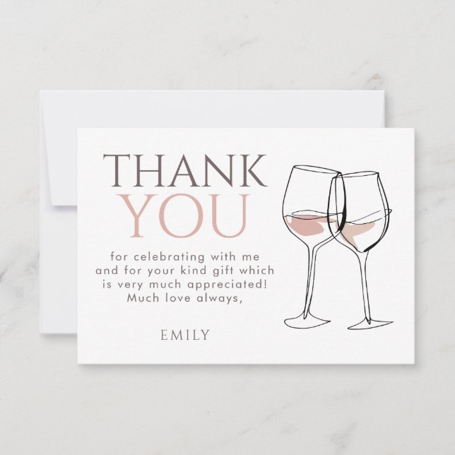 Modern Doodle Wine Glasses Thank You Bridal Shower Card (Front)