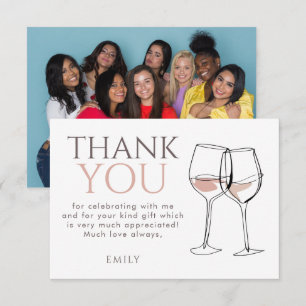 Modern Doodle Wine Photo Thank You Bridal Shower