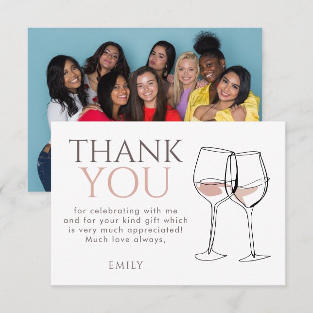 Modern Doodle Wine Photo Thank You Bridal Shower (Front/Back)