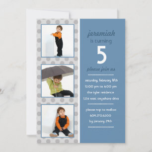 Modern Dot Photo Birthday Invitation (Steel Blue)